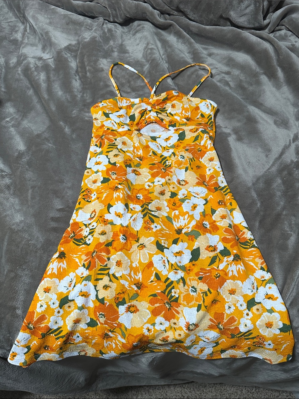 H&M Orange Floral Sundress with Green and White Accents